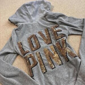 Victoria's Secret PINK Women's Medium Sequin Lettering Dog Velour Zip Up Jacket